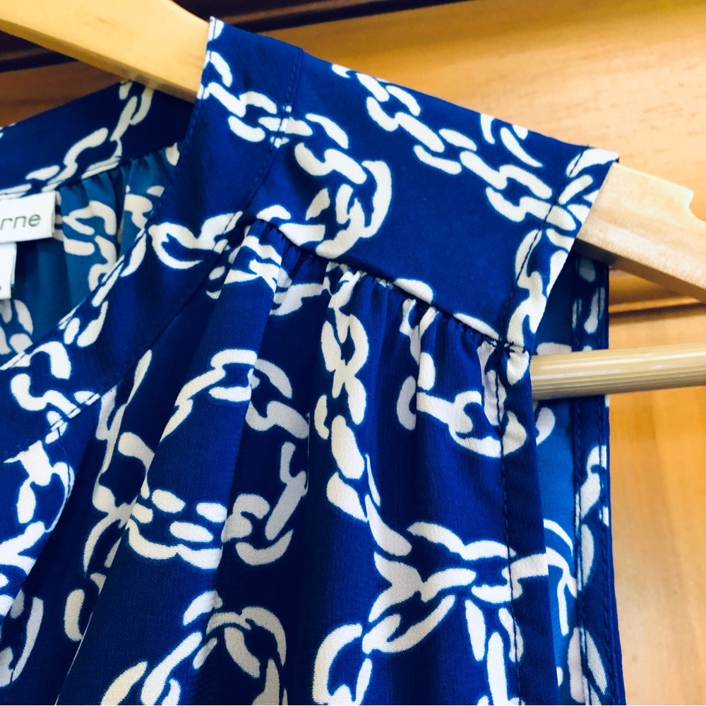 LIZ CLAIBORNE Dress Size 4 / Summer Shirt Dress / Chain Design / V-Neck - Picture 9 of 16